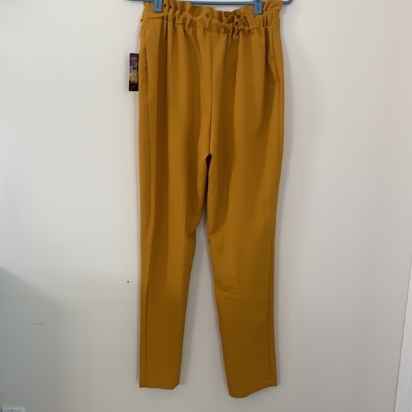 🆕 BEBOP MUSTARD TEXTURED WOVEN SOLID TROUSER PAPER PANTS SIZE M - Picture 4 of 7